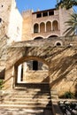 Palma Mallorca almudaina kings palace side entrance garden stone arch vertical Royalty Free Stock Photo