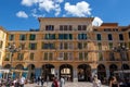 Palma, Mallorca - April 10, 2019: tourists on the market at Placa Major