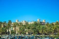 Palma, Mallorca / Spain - March 26 2018: Castell de Bellver in the capital Palma de Mallorca, view from the harbour Port de Palma