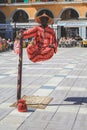 Palma, Mallorca / Spain - March 26 2018: Placa Major in the capital Palma de Mallorca. A street performer is entertaining the