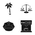 Palma, scales and other web icon in black style. police cap, coffee maker icons in set collection. Royalty Free Stock Photo