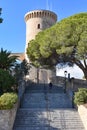 Palma, Spain - 8 November, 2022: Torre de Homenaje at the Castel de Bellver, overlooking the city of Palma, Mallorca