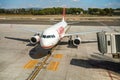 Palma, Spain - September 25, 2019: Lauda Airbus aircraft waits at Mallorca airport ready for departure. Laudamotion was Austrian