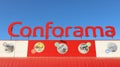 Conforama logo on the store facade . It is the branch of the large french home furnishing retail chain