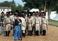 Platoon of Austrian infantry from early nineteenth century in rows during the reenactment of the citadel fortress siege