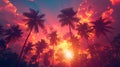 Palmas, against the background of a violetpink sunset, are a magnificent sigh Royalty Free Stock Photo