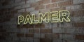 PALMER - Glowing Neon Sign on stonework wall - 3D rendered royalty free stock illustration