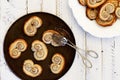 Palmier biscuits or french pastry made of puff pastry and cinnam Royalty Free Stock Photo