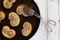 Palmier biscuits or french pastry made of puff pastry and cinnam Royalty Free Stock Photo