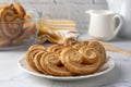 Palmiers or elephant ears, puff pastry cookies Royalty Free Stock Photo