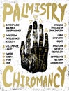 Palmistry, chiromancy - black hand on a white textured backgroun