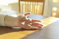 Palmistry or chiromancy. Close up of female palm with life lines drawn with red felt-tip pen Royalty Free Stock Photo