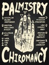 Palmistry, chiromancy - white on a blackboard background.