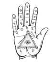 Palmistry hand vintage alchemy sign Royalty Free Stock Photo