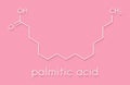 Palmitic hexadecanoic acid saturated fatty acid molecule. Skeletal formula.