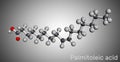 Palmitoleic acid, palmitoleate molecule. It is an omega-7 monounsaturated fatty acid. Molecular model Royalty Free Stock Photo