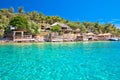 Palmizana turquoise beach and bars by the sea on Pakleni Otoci islands Royalty Free Stock Photo
