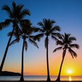 Palmlined sunset beach scene landscape illustrative Royalty Free Stock Photo