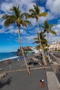 Palms  at beach with black lava sand at Puerto Naos in La Palma Island, Canary Island, Spain Royalty Free Stock Photo