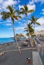 Palms  at beach with black lava sand at Puerto Naos in La Palma Island, Canary Island, Spain Royalty Free Stock Photo