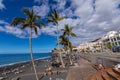 Palms  at beach with black lava sand at Puerto Naos in La Palma Island, Canary Island, Spain Royalty Free Stock Photo