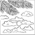 Palms and clouds line art