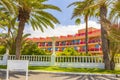 Palms coconut trees and resorts Canary Spanish island Tenerife Africa Royalty Free Stock Photo