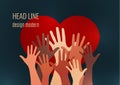 Palms of hands and heart. Creative design. The concept of support, charity, volunteering, love, kindness. Vector