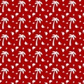 Palms and hoods Christmas pattern. White on red.