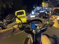 Night ride bike street first person view scooter asia thailand urban city ride Royalty Free Stock Photo