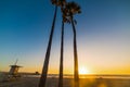 Palms and lifeguard tower in Newport Beach Royalty Free Stock Photo