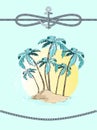 Palms and Rope with Anchor Vector Illustration