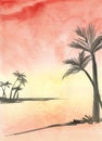 Palms on the sea at the sunset artwork Royalty Free Stock Photo