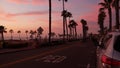 Palms and twilight sky in California USA. Tropical ocean beach sunset atmosphere. Los Angeles vibes Royalty Free Stock Photo