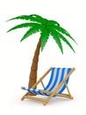 Palmtree and deckchair on white background. Isolated 3D illustration