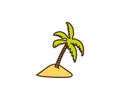 Palmtree illustration. Vector hand drawn doodle of a tropical palm tree in the sand. Island beach icon with a exotic tree Royalty Free Stock Photo