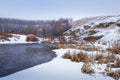 Palna River in the archaeological park `Argamach` near Yelets town in the winter, Russia
