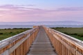 Twilight over the new boardwalk at Baylands Nature Preserve. Royalty Free Stock Photo