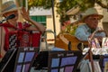 PALO ALTO, USA - JULY 29, 2018, older street musicians play at the farmers market every weekend in Palo Alto California