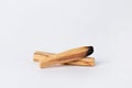 Palo Santo bars close-up and copy space. Ritual cleansing with sacred ibiocai, meditation, aromatherapy with incense and