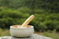 Palo santo stick on stone surface outdoors, closeup. Space for text Royalty Free Stock Photo