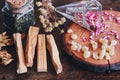 Palo Santo sticks from Bursera graveolens holy wood tree on wiccan witch altar