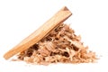 Palo santo wood stick and wooden chips isolated on white background. Bursera Graveolens - holy wood Royalty Free Stock Photo