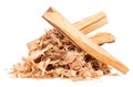 Palo santo wood sticks and wooden chips isolated on white background. Bursera Graveolens - holy wood Royalty Free Stock Photo