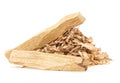 Palo santo wood sticks and wooden chips isolated on white background. Bursera Graveolens - holy wood Royalty Free Stock Photo