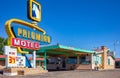 The Palomino Motel is a historic, traditional ground floor building. Tucumcari, New Mexico, US Royalty Free Stock Photo