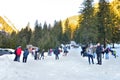 Romania, Paltinis winter sky resort. People having fun on snowy.