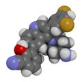 Paltusotine acromegaly drug molecule. 3D rendering. Atoms are represented as spheres with conventional color coding: hydrogen
