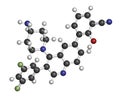 Paltusotine acromegaly drug molecule. 3D rendering. Atoms are represented as spheres with conventional color coding: hydrogen