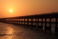 Pamban bridge against the rising sun Royalty Free Stock Photo